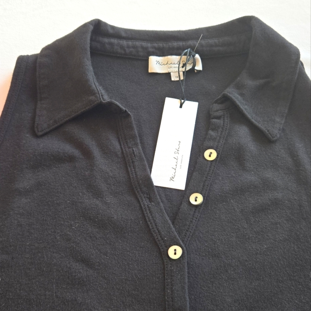 🏷️Michael Stars Norah Sleeveless Knit Stretch Black Polo Size 1X - Picture 5 of 9